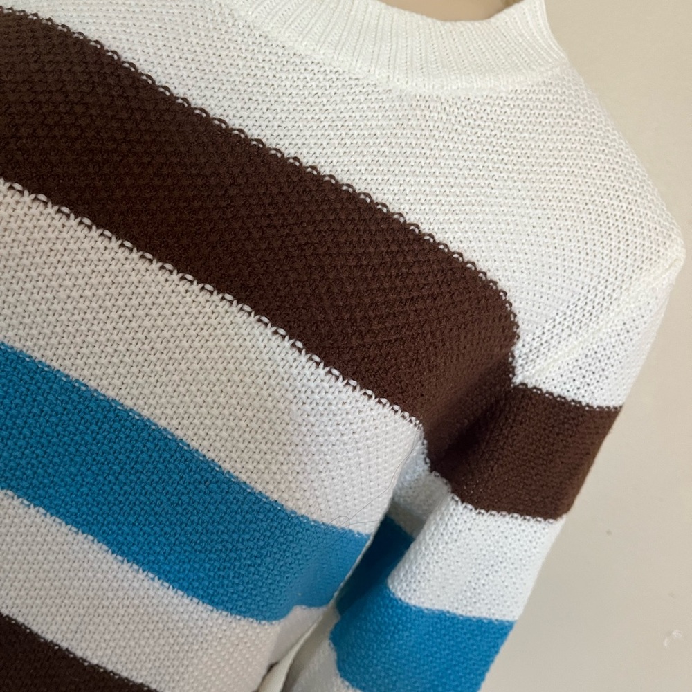 SHEIN Long Sleeve Striped Dress in Blue, Brown, and White - Picture 2 of 5
